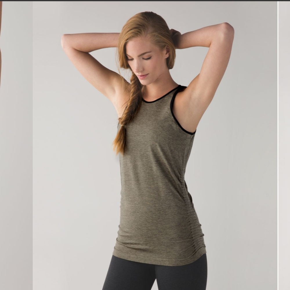 Lululemon In The Flow Heathered Fatigue Green tank